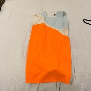 Stella McCartney - 38-  Sleeveless Shift Dress - Neon Orange & Pale Blue